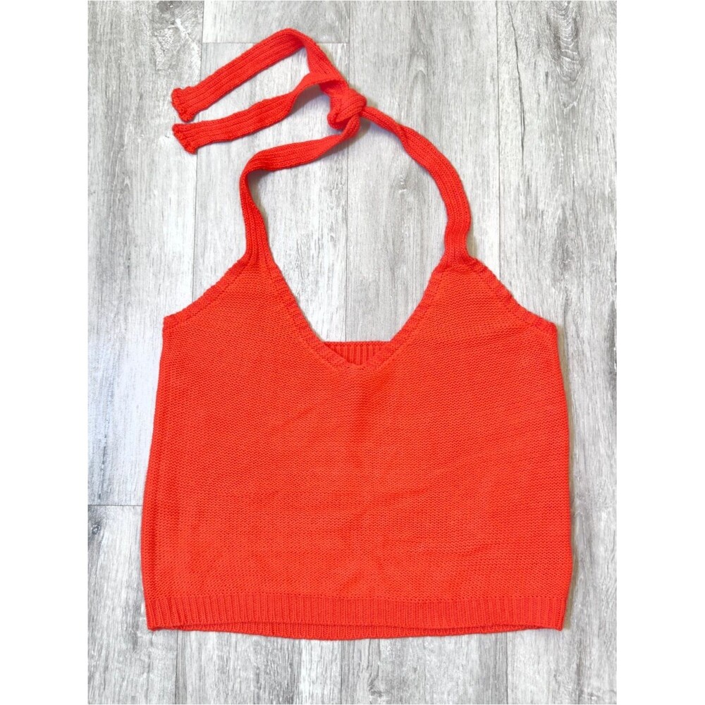 Red Woven Crochet Halter Crop Top NWT